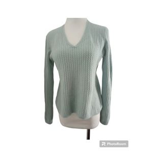 Mc Duff Womens 100% Cashmere Pullover Sweater Blue Teal SZ M Mini Cable Knit